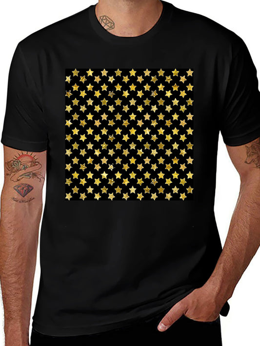Gold Star Pattern Black T-Shirt