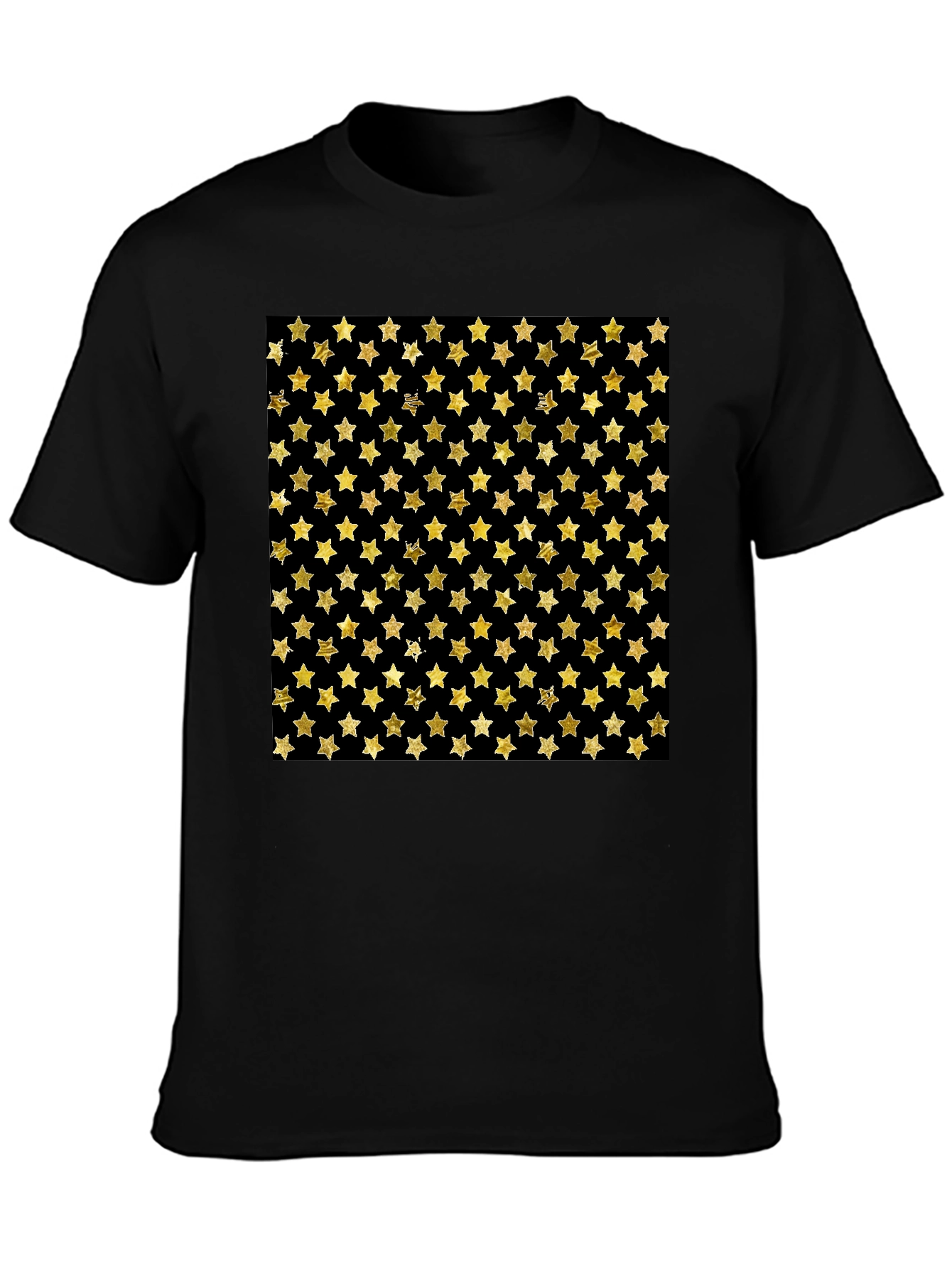 Gold Star Pattern Black T-Shirt