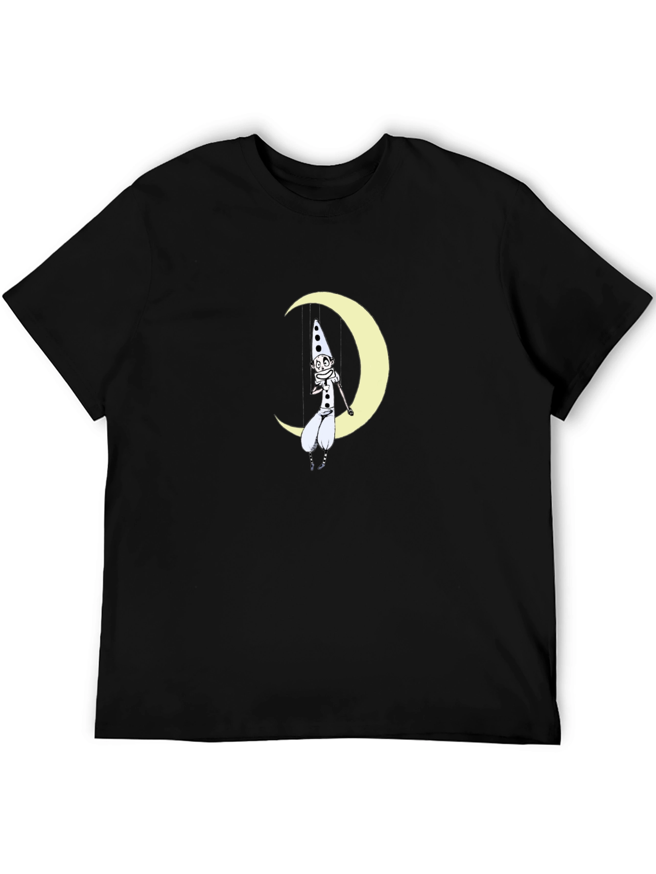 Whimsical Moon Clown Black Graphic Tee