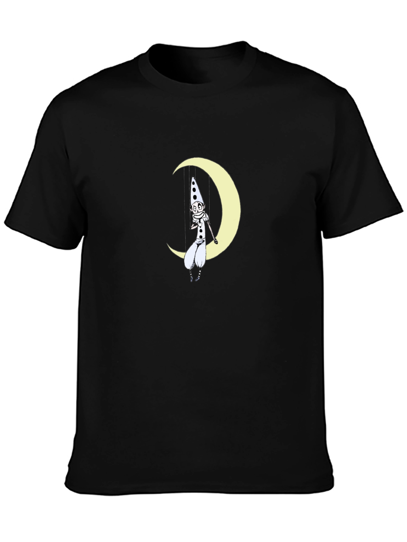 Whimsical Moon Clown Black Graphic Tee
