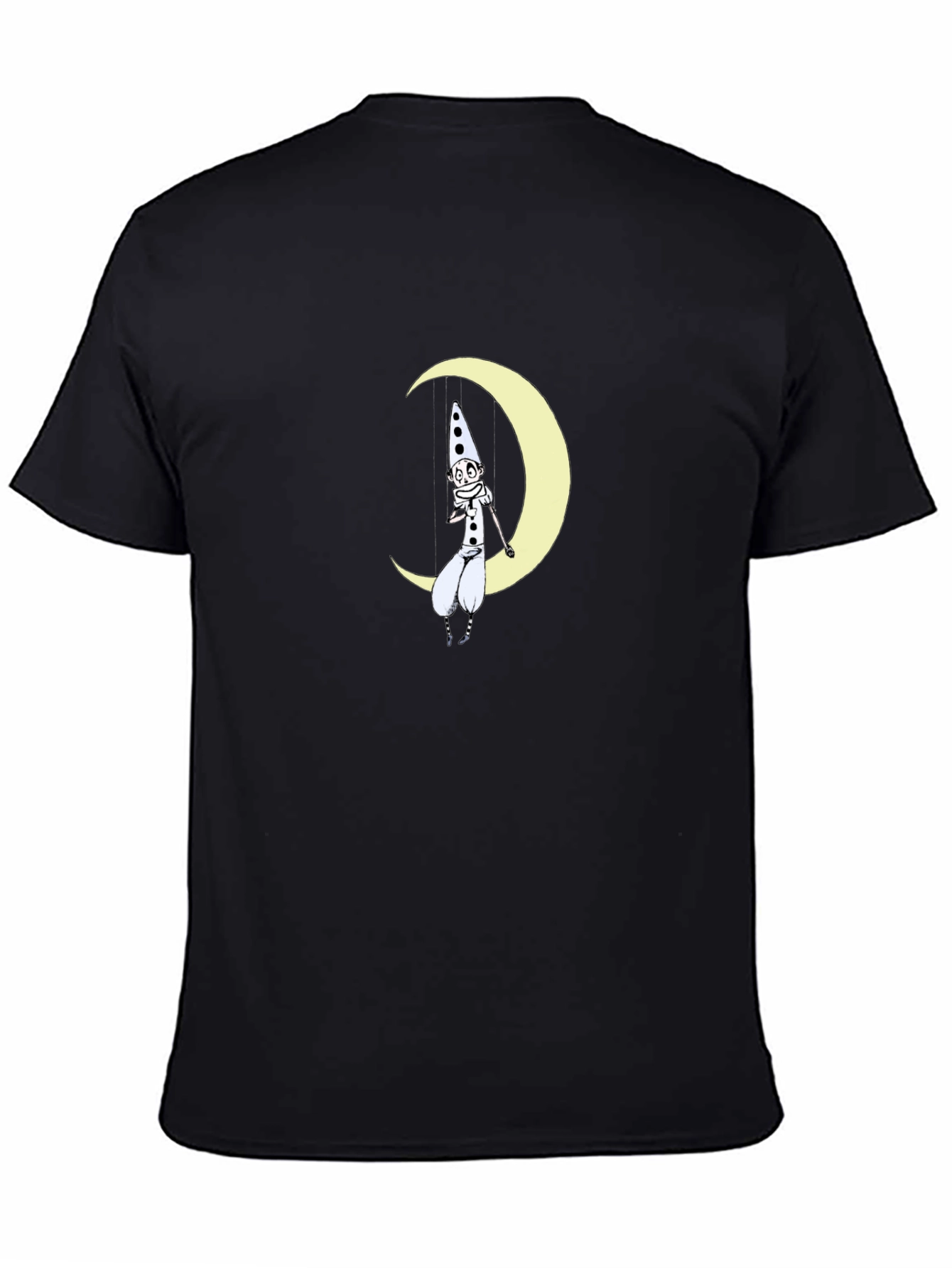 Whimsical Moon Clown Black Graphic Tee