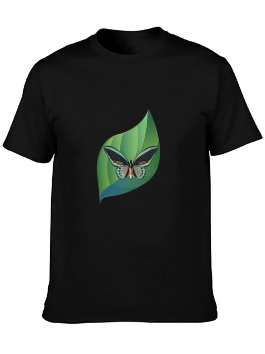 Butterfly Leaf Graphic Black T-Shirt