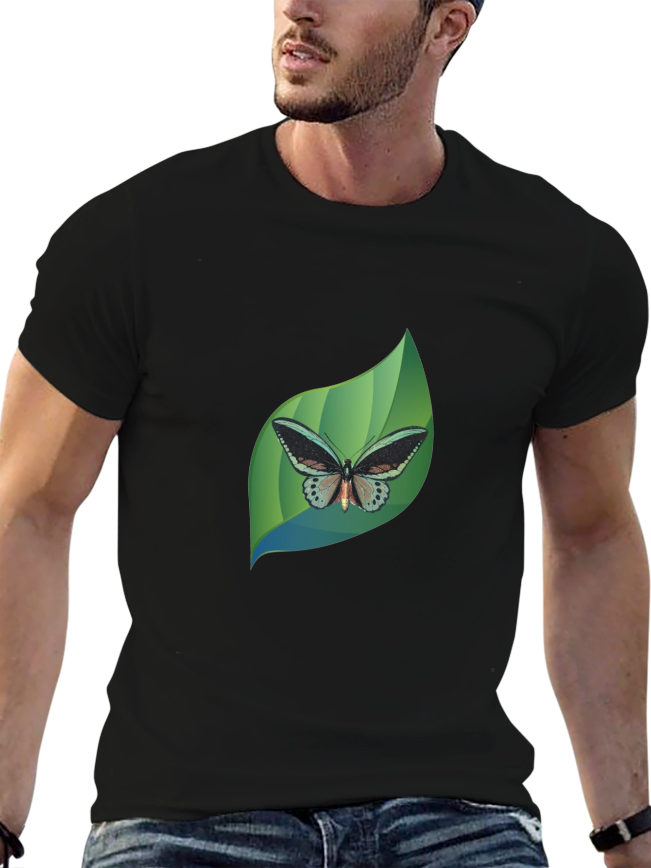 Butterfly Leaf Graphic Black T-Shirt