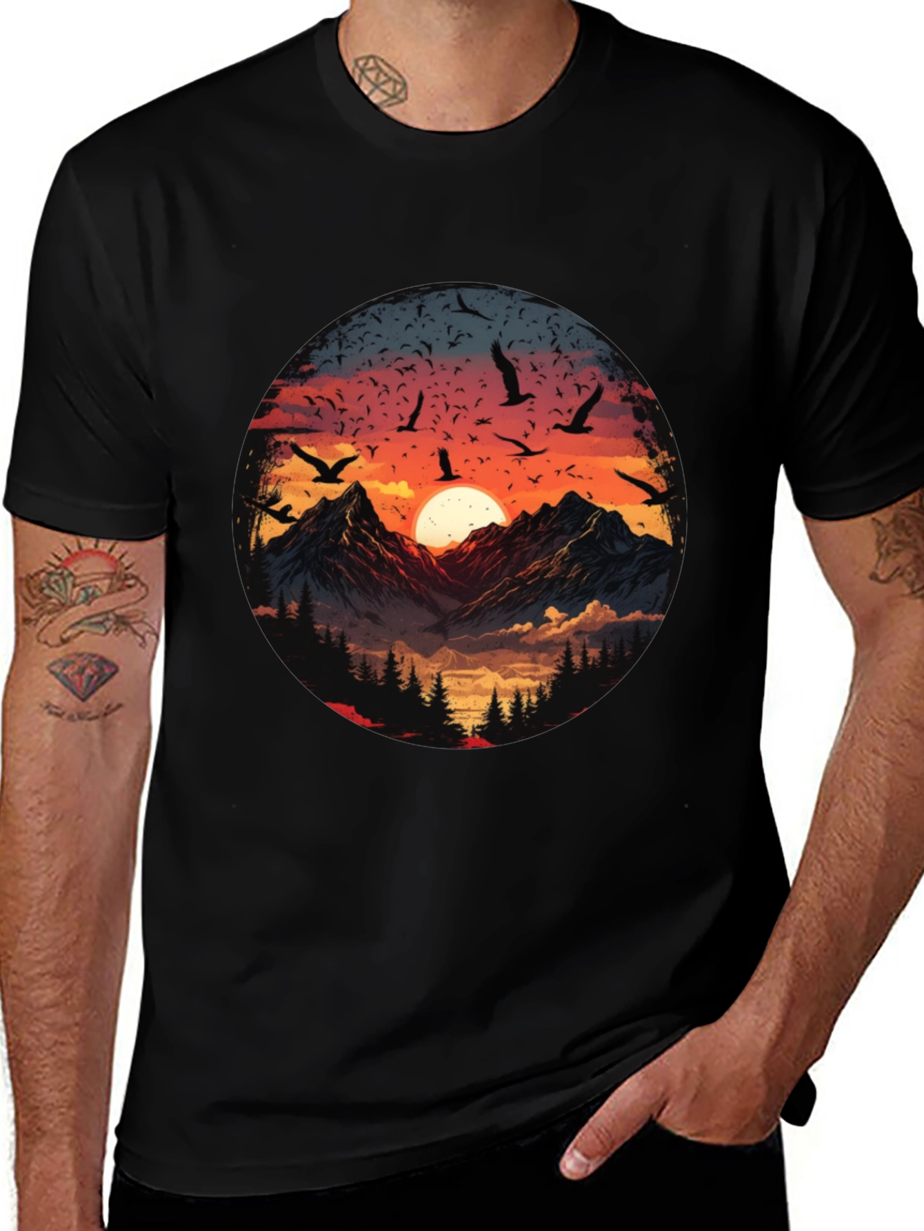 Mountain Sunset Graphic Tee - Mens Black T-Shirt