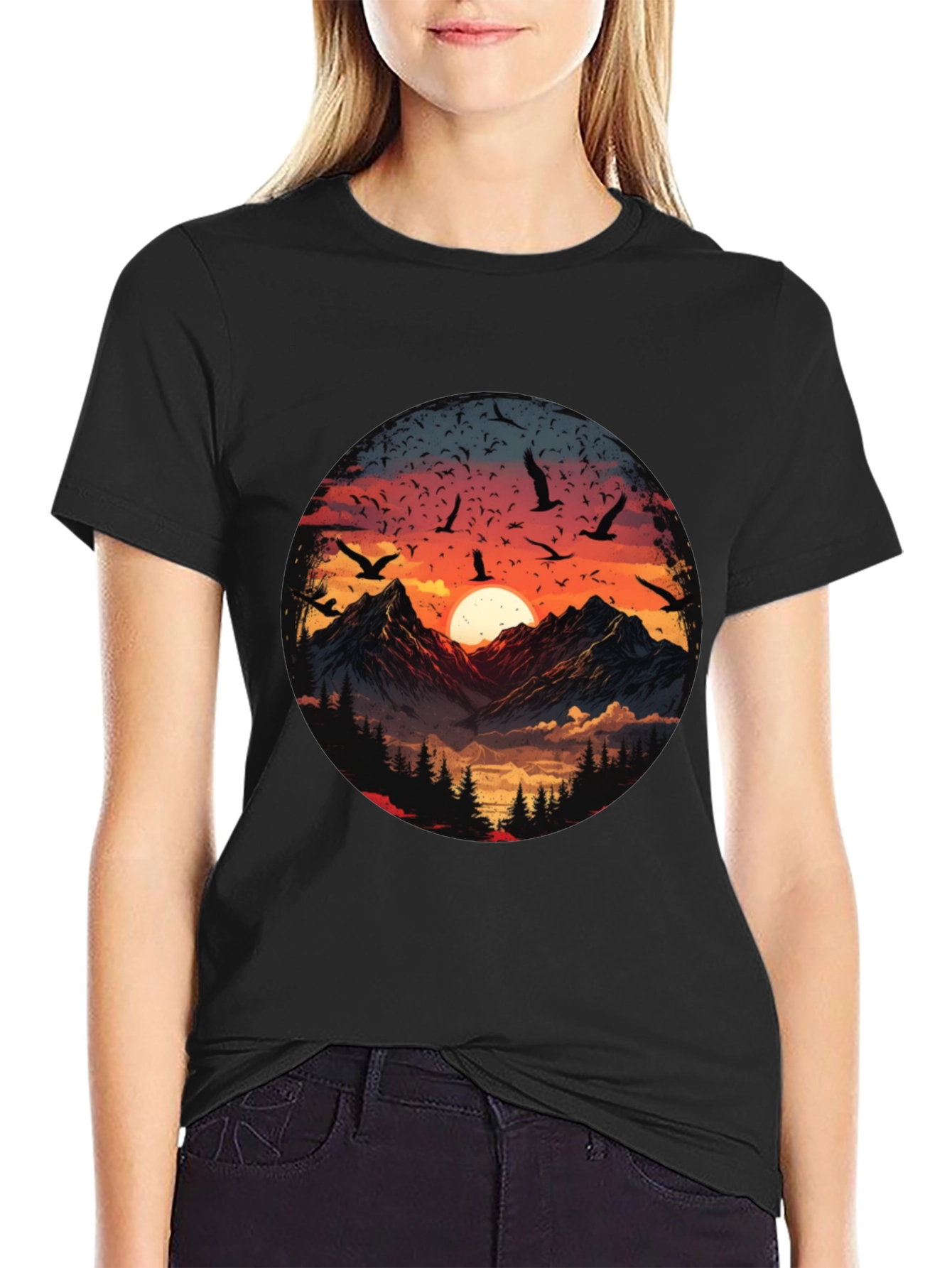 Mountain Sunset Graphic Tee - Mens Black T-Shirt