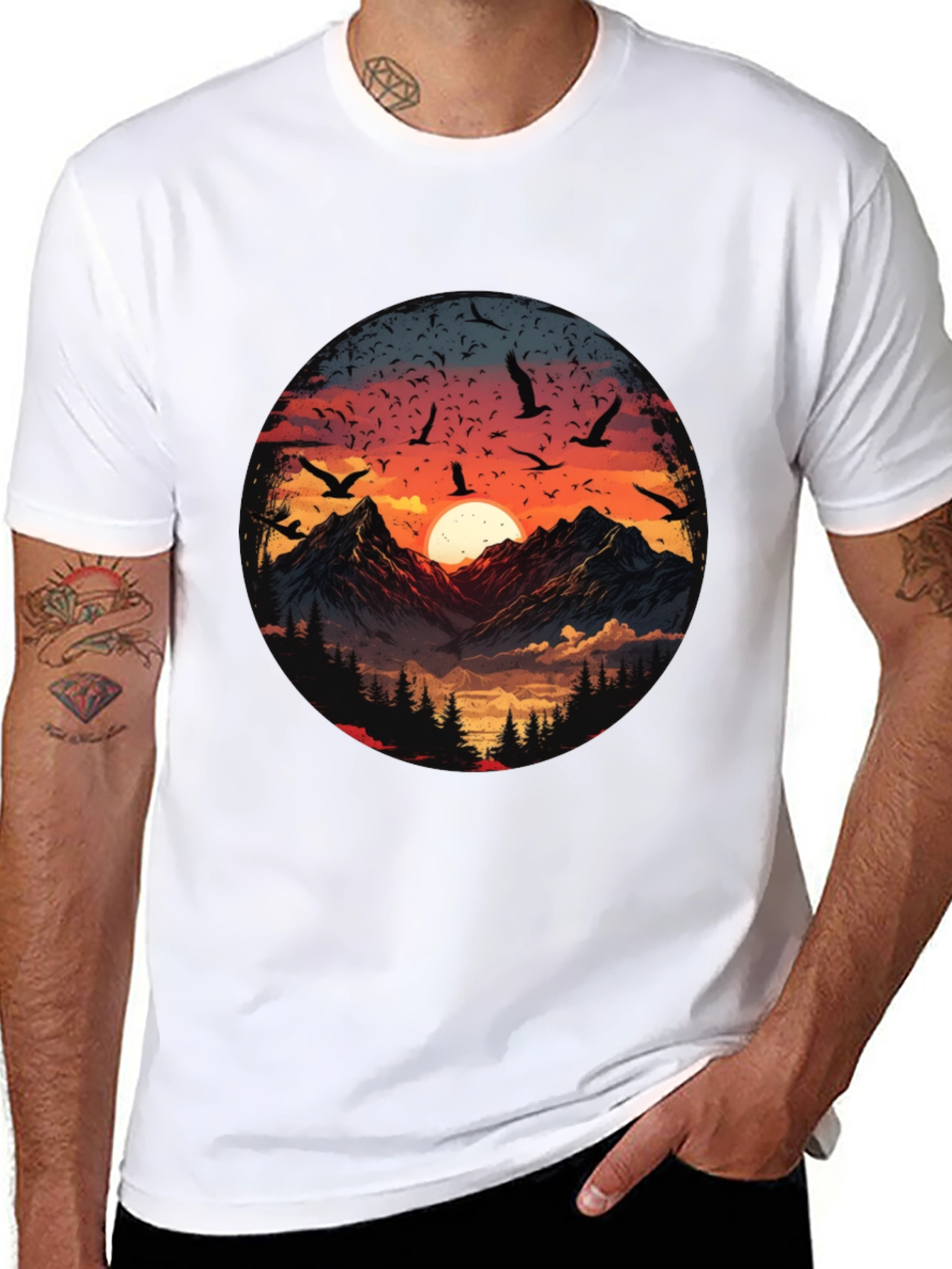 Mountain Sunset Graphic Tee - Mens Black T-Shirt