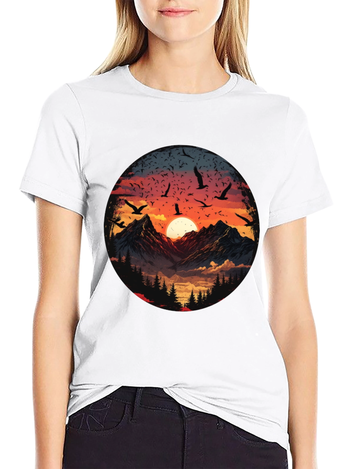 Mountain Sunset Graphic Tee - Mens Black T-Shirt