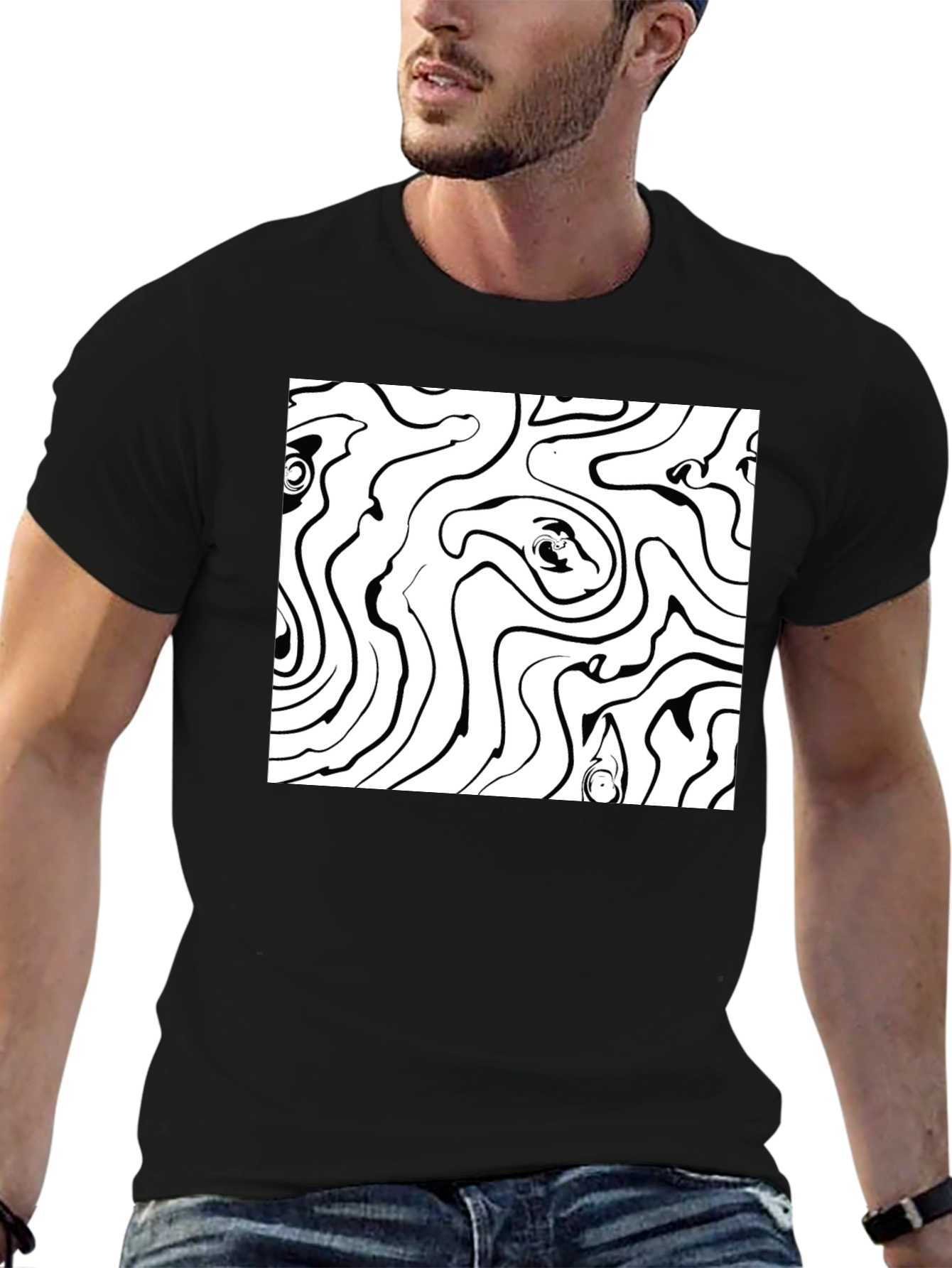 Abstract Line Art Black T-Shirt