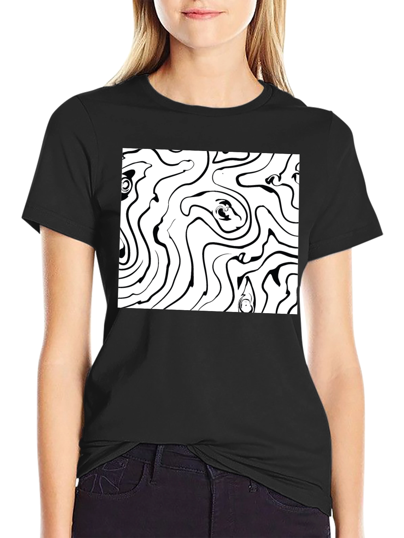 Abstract Line Art Black T-Shirt