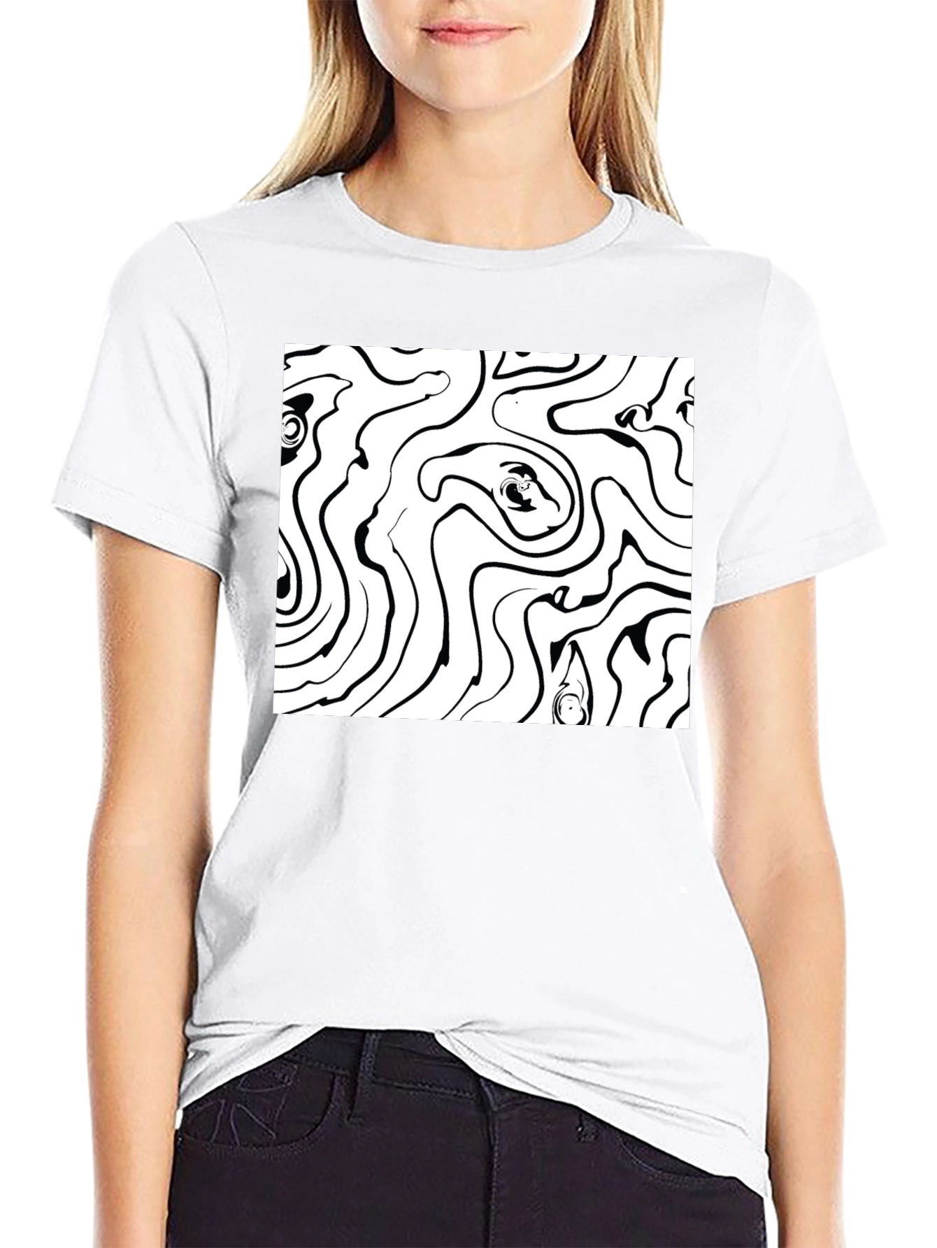 Abstract Line Art Black T-Shirt
