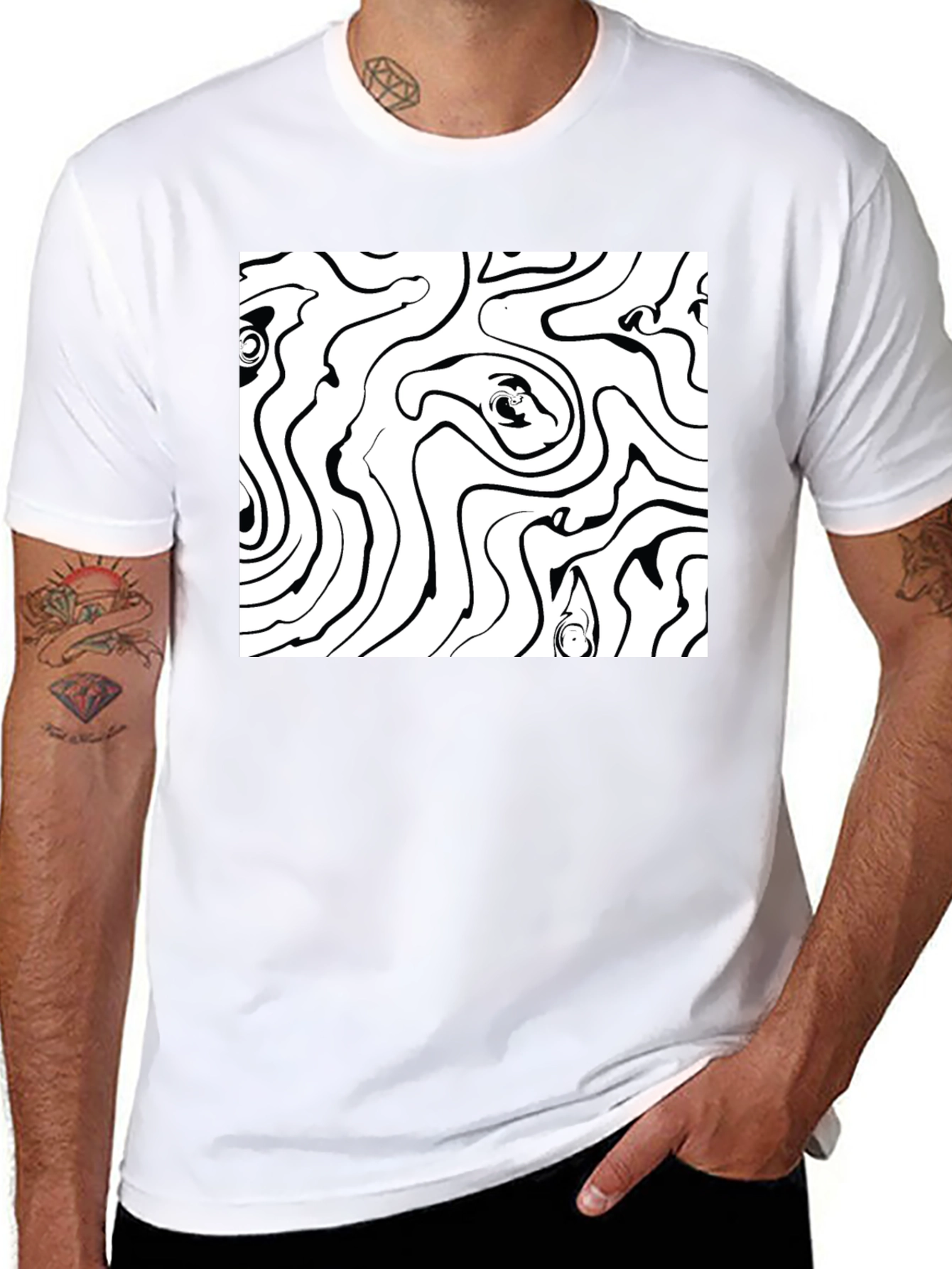 Abstract Line Art Black T-Shirt