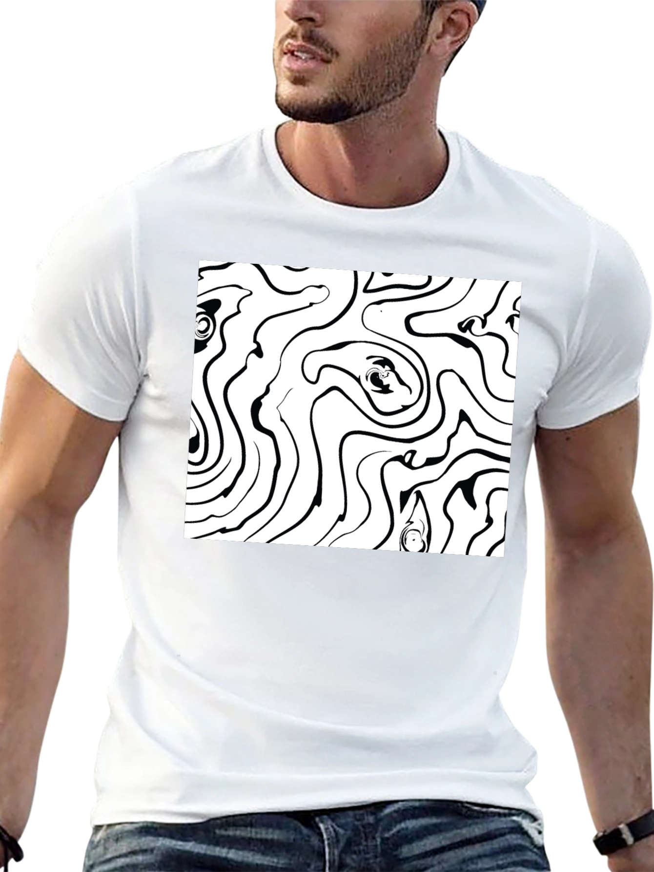 Abstract Line Art Black T-Shirt