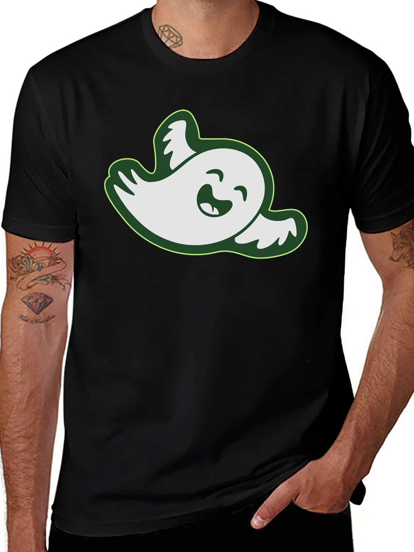 Funny Ghost Graphic Tee - Black Cotton T-Shirt