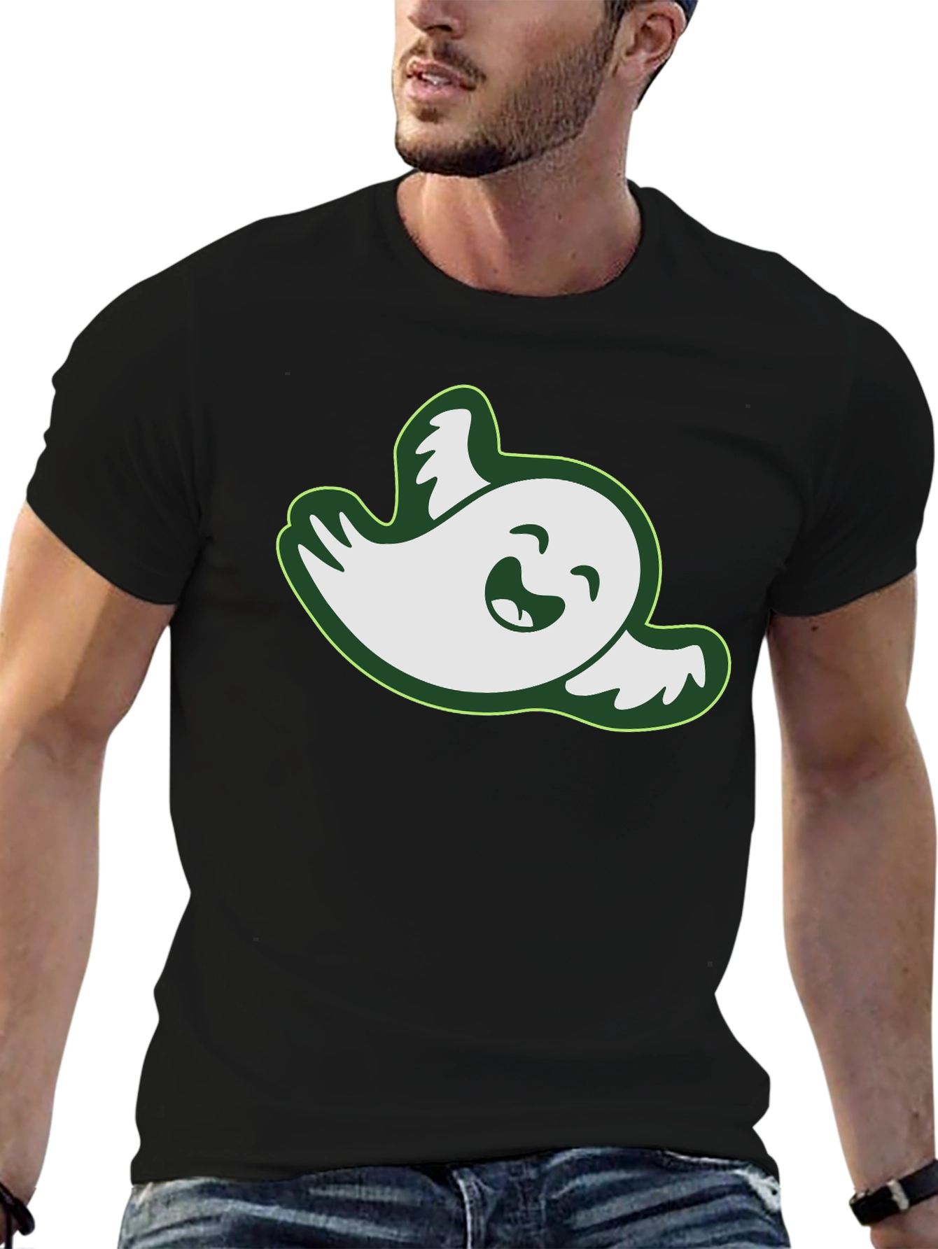 Funny Ghost Graphic Tee - Black Cotton T-Shirt