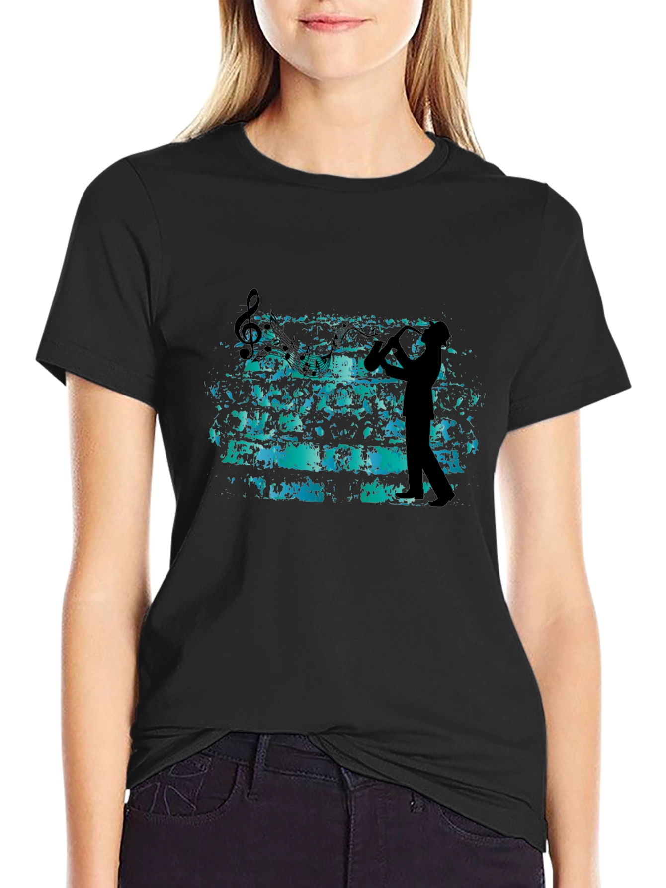 Musician Silhouette T-Shirt - Black Casual Tee