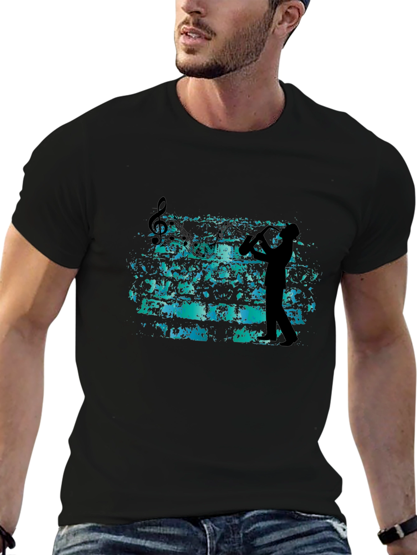 Musician Silhouette T-Shirt - Black Casual Tee