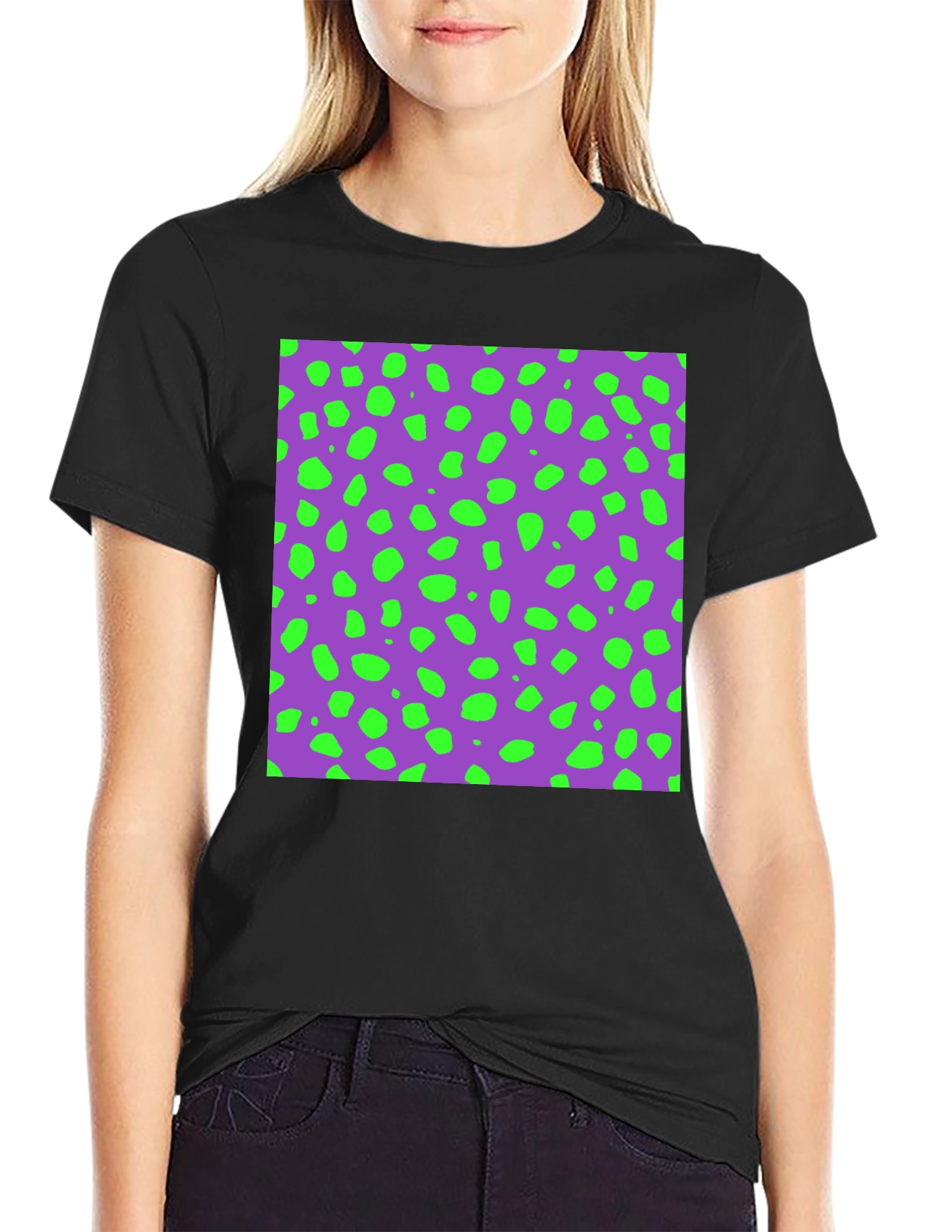 Modern Print T-Shirt - Purple & Green Dots