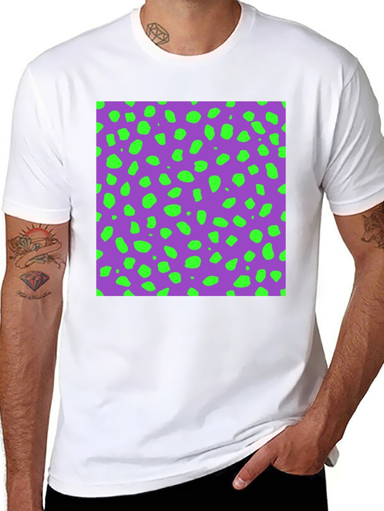 Modern Print T-Shirt - Purple & Green Dots
