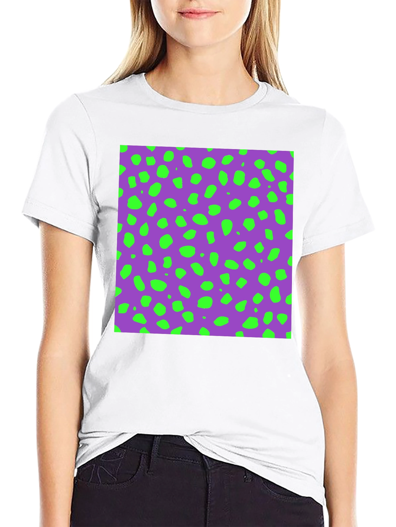 Modern Print T-Shirt - Purple & Green Dots
