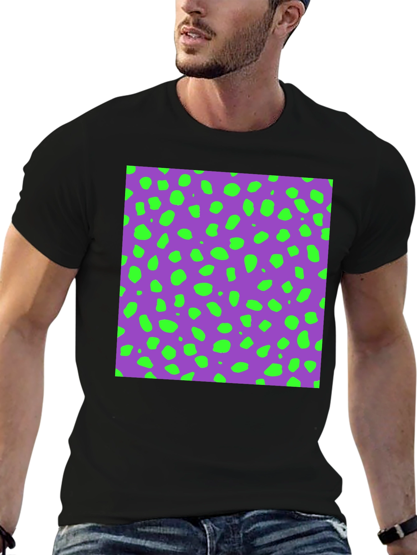 Modern Print T-Shirt - Purple & Green Dots