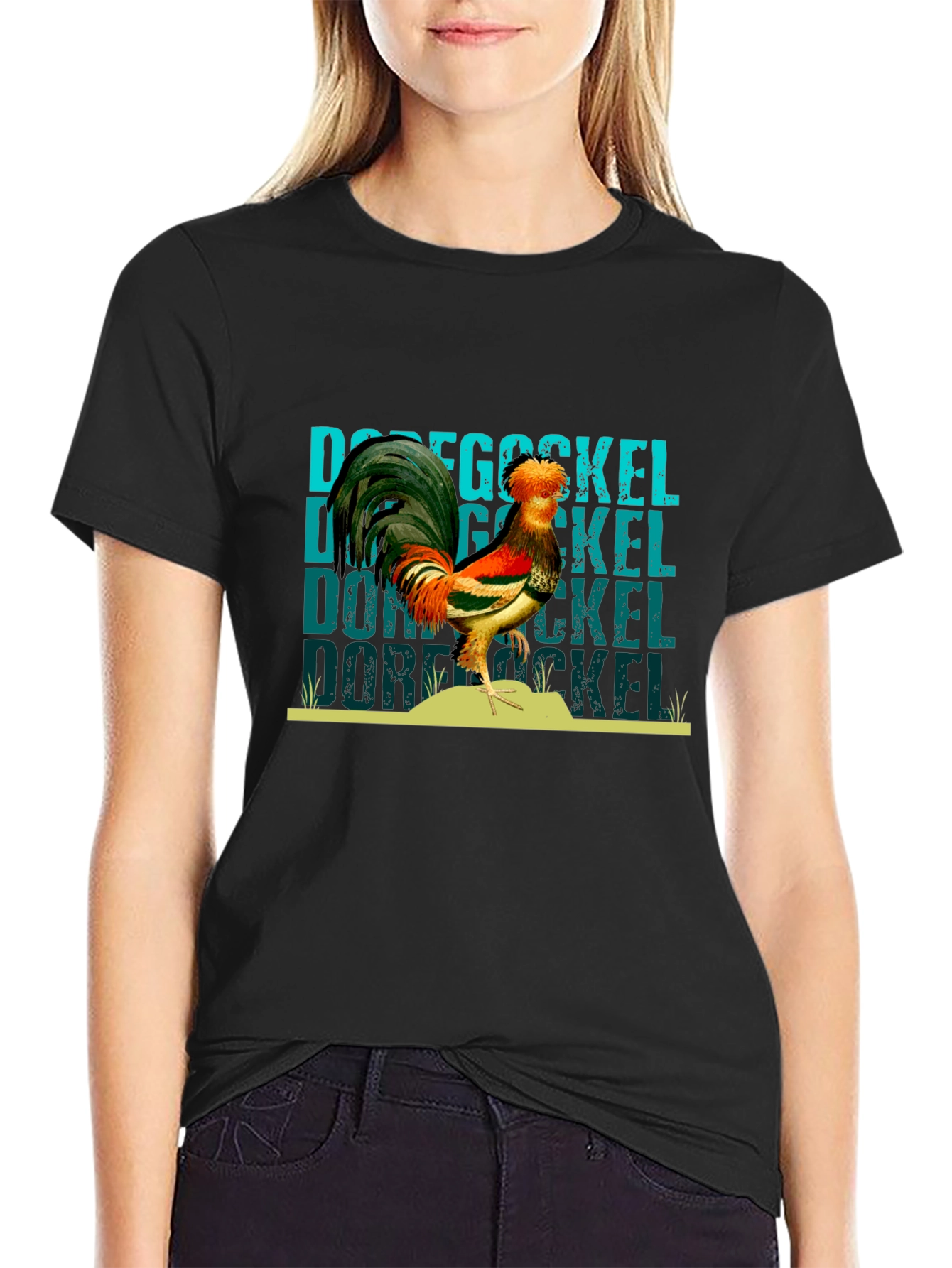 Dorf Gockel Rooster Graphic Black T-Shirt