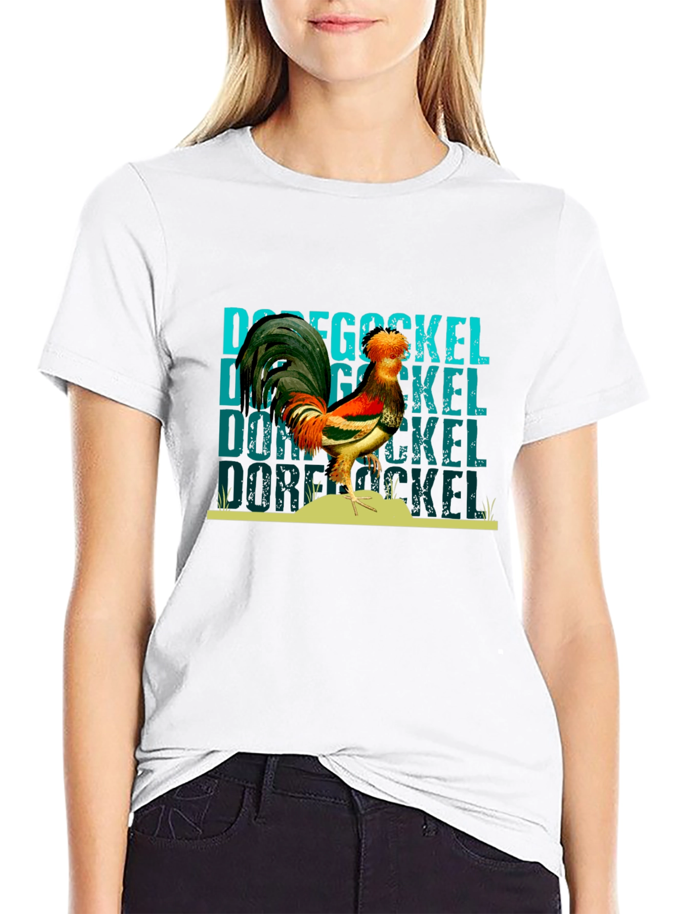 Dorf Gockel Rooster Graphic Black T-Shirt