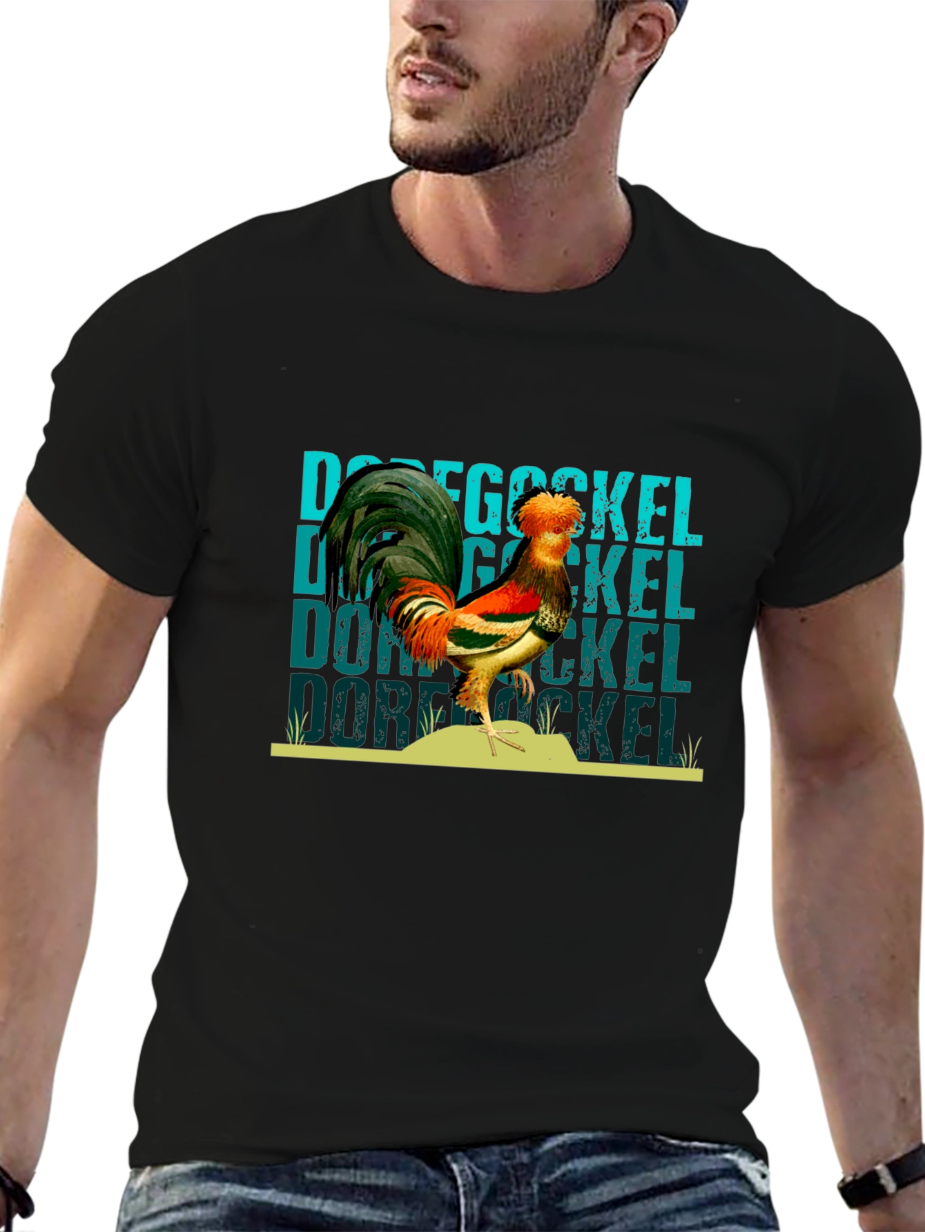 Dorf Gockel Rooster Graphic Black T-Shirt