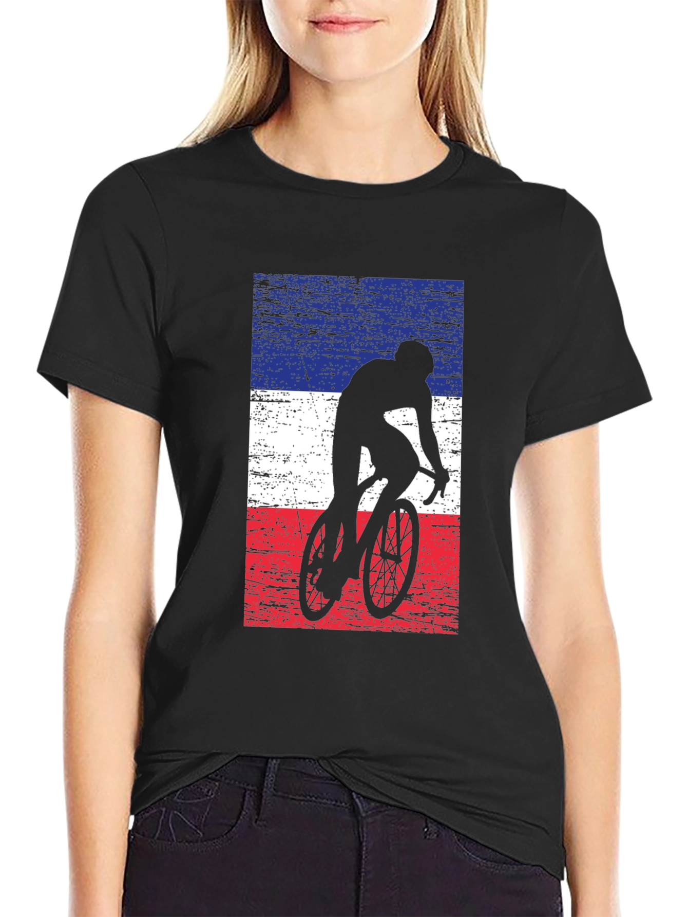Cycling Silhouette France Flag Mens T-Shirt