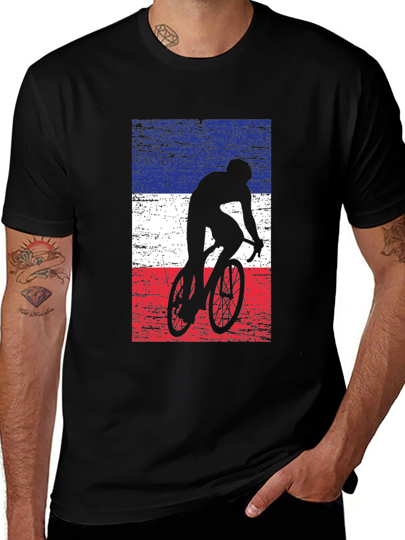 Cycling Silhouette France Flag Mens T-Shirt