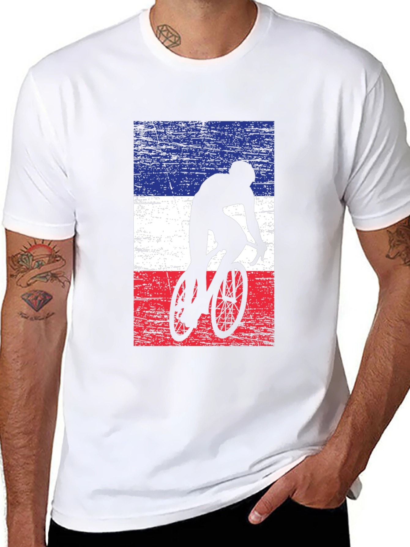 Cycling Silhouette France Flag Mens T-Shirt