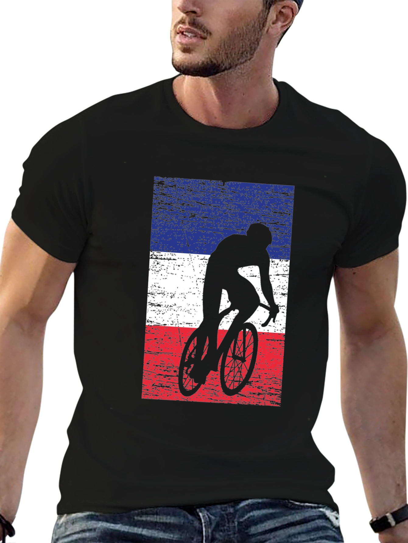 Cycling Silhouette France Flag Mens T-Shirt