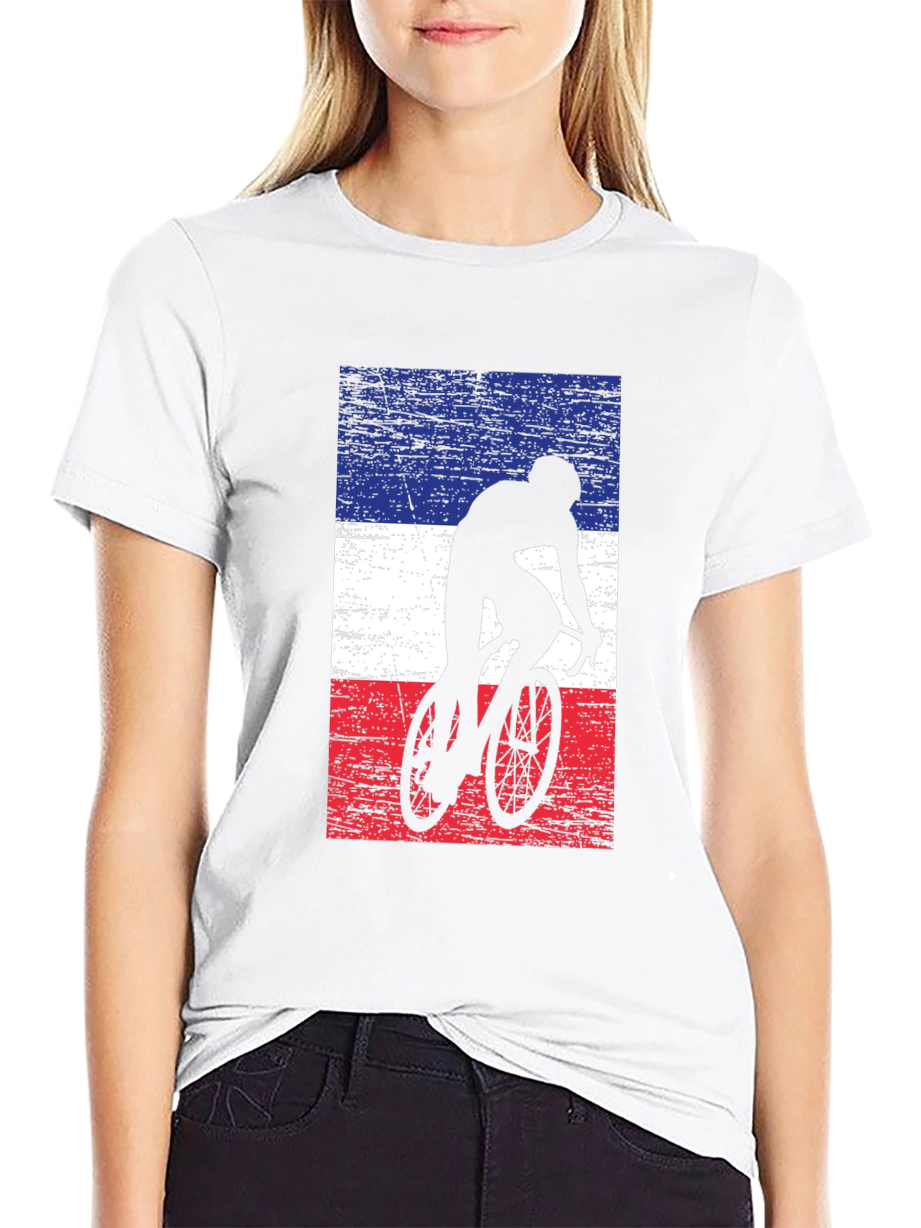 Cycling Silhouette France Flag Mens T-Shirt