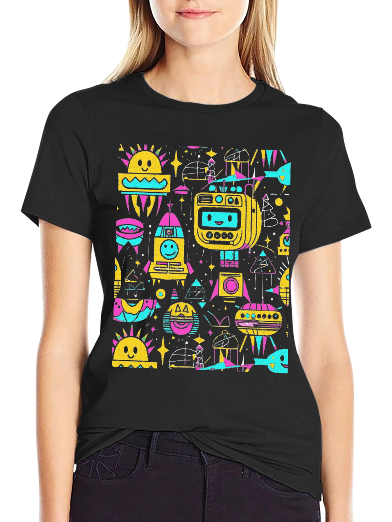 Retro Space Print Tee - Black