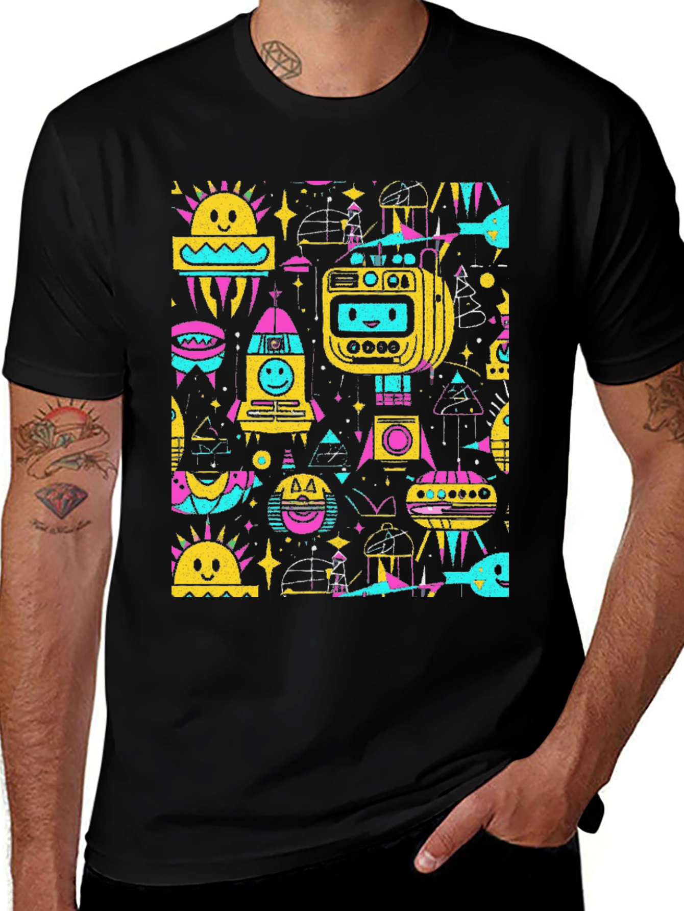 Retro Space Print Tee - Black