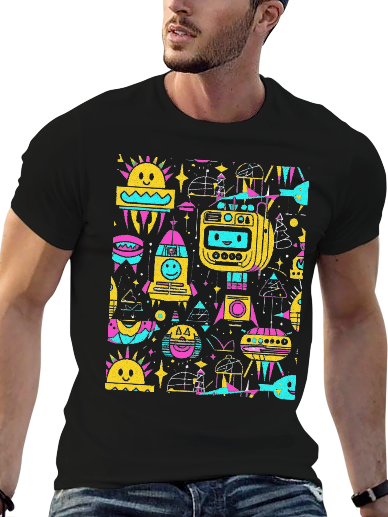 Retro Space Print Tee - Black