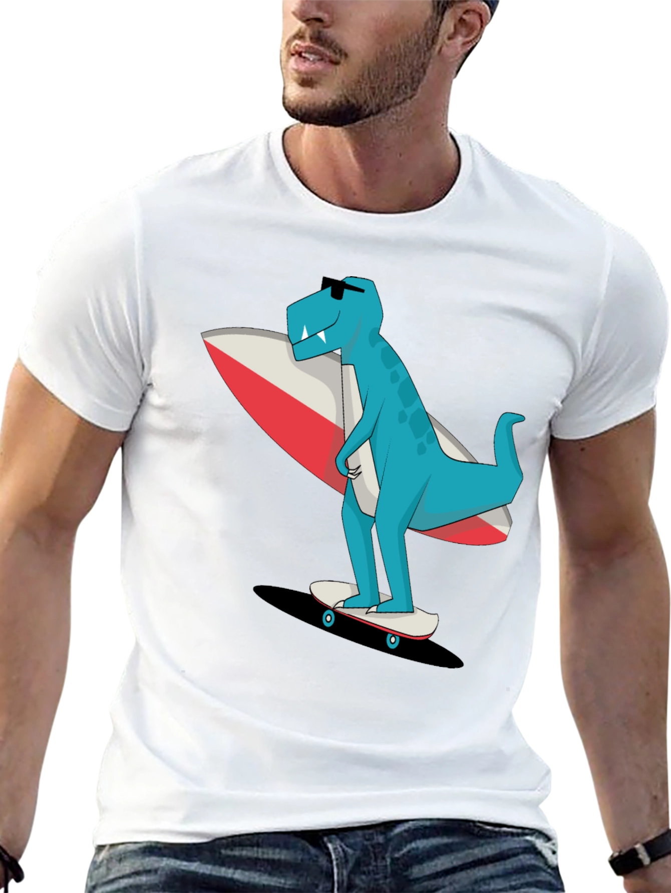 Cool Dino Surfer Graphic T-Shirt
