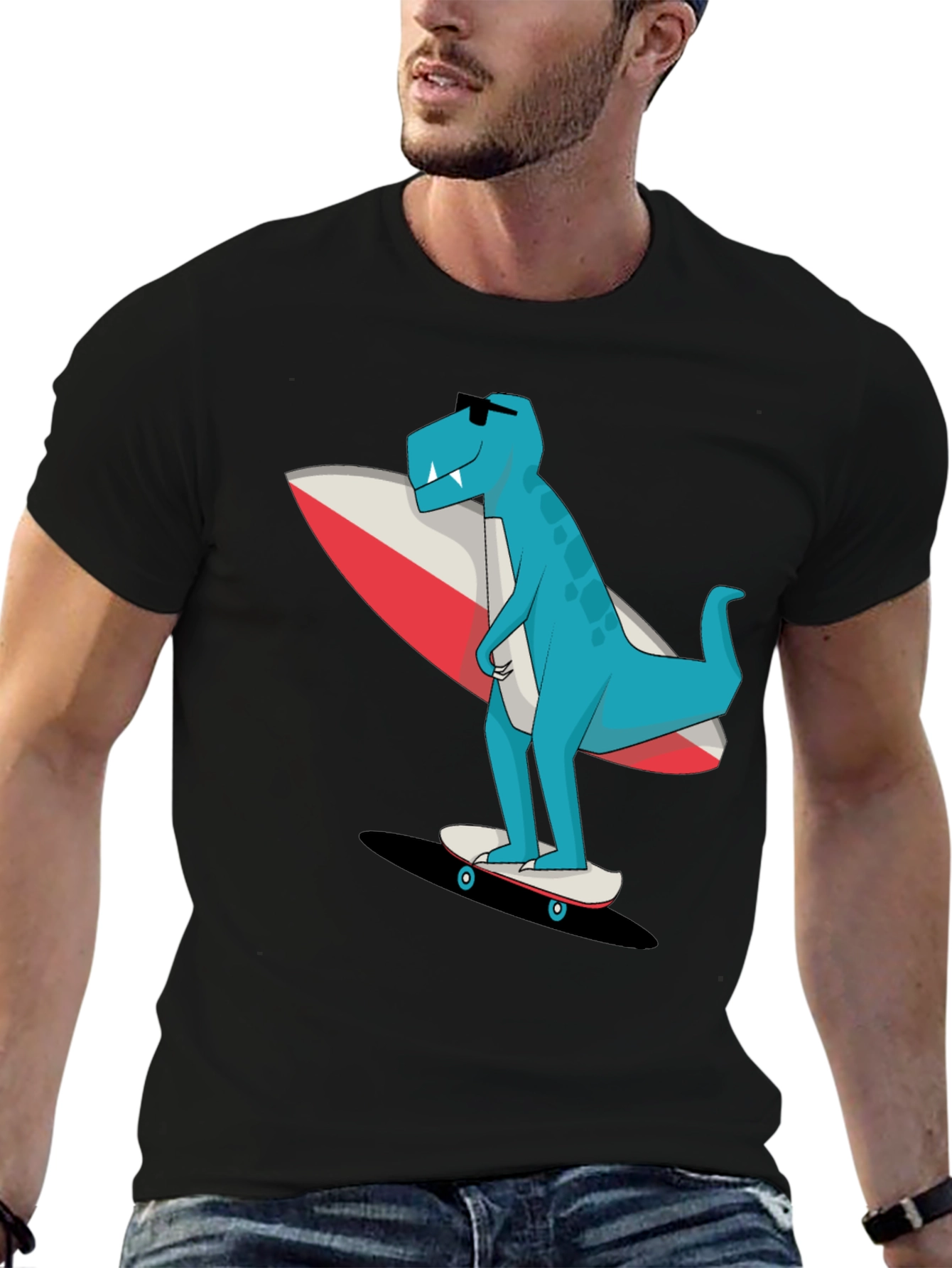 Cool Dino Surfer Graphic T-Shirt