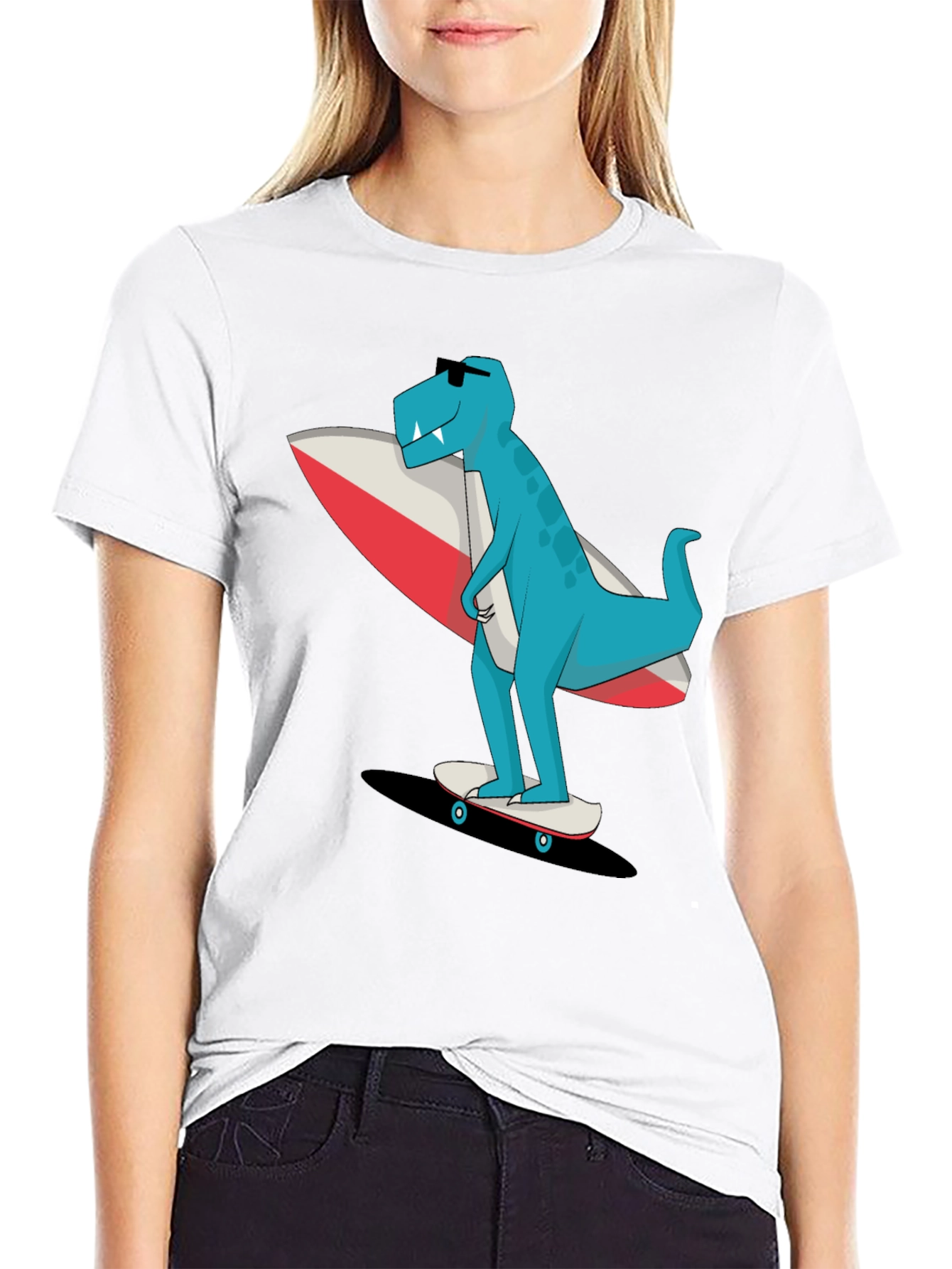 Cool Dino Surfer Graphic T-Shirt