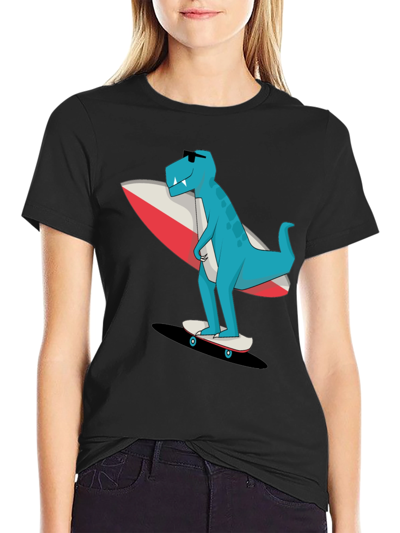 Cool Dino Surfer Graphic T-Shirt