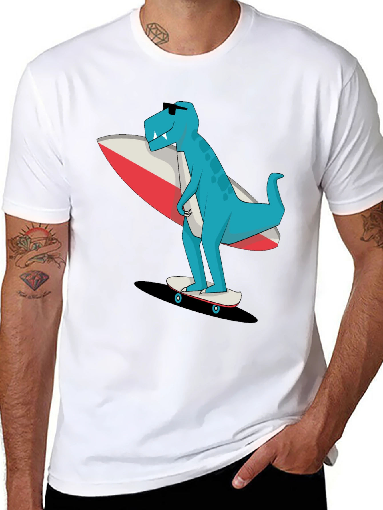 Cool Dino Surfer Graphic T-Shirt