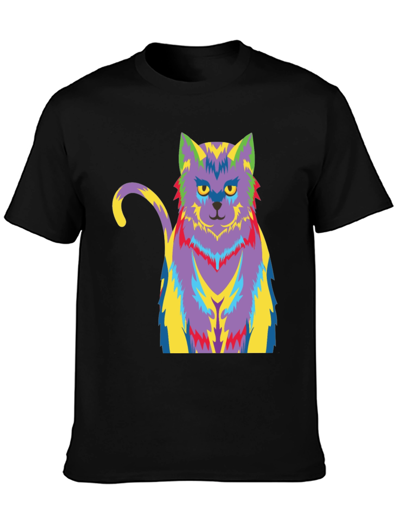 Psychedelic Cat Graphic T-Shirt - Black