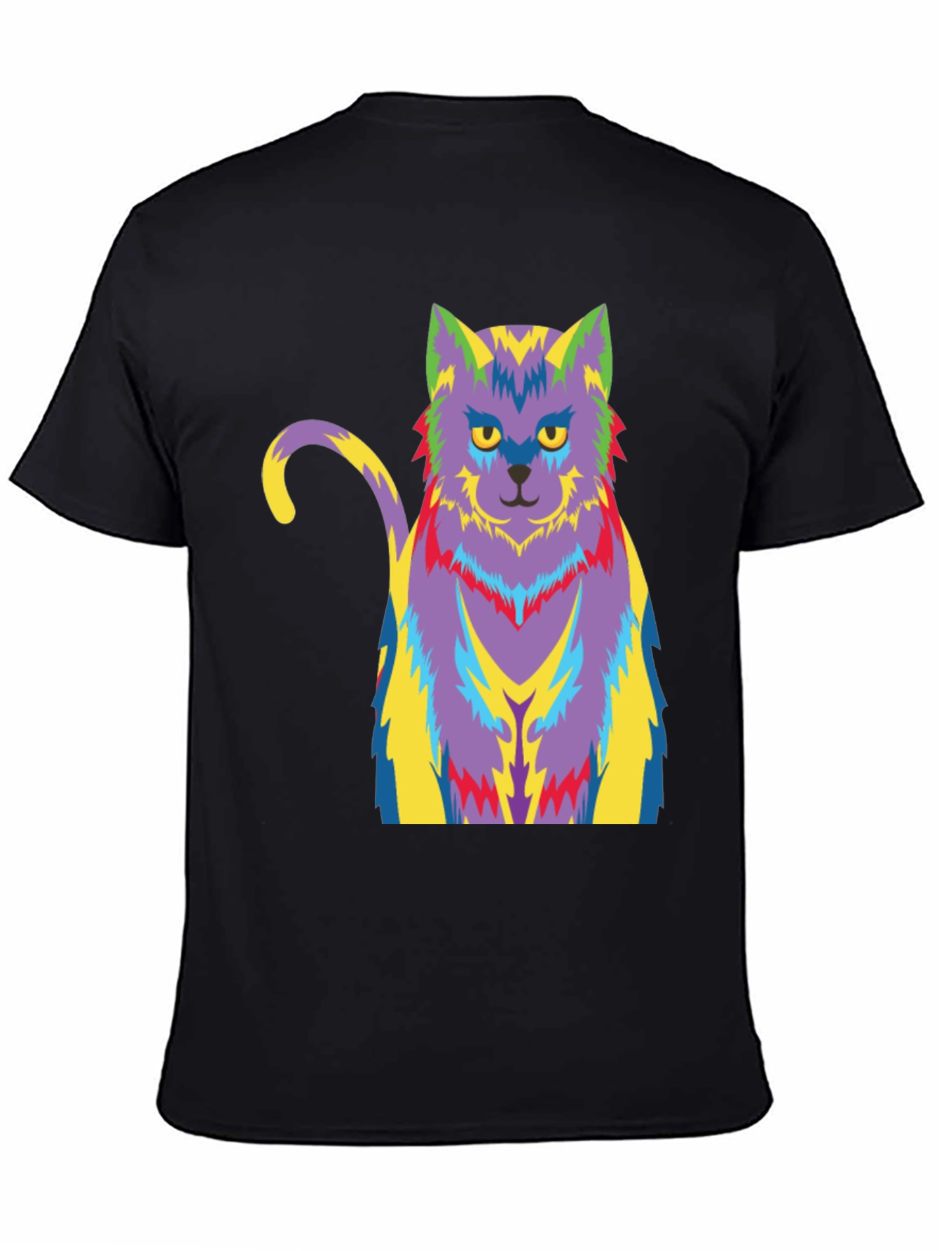Psychedelic Cat Graphic T-Shirt - Black