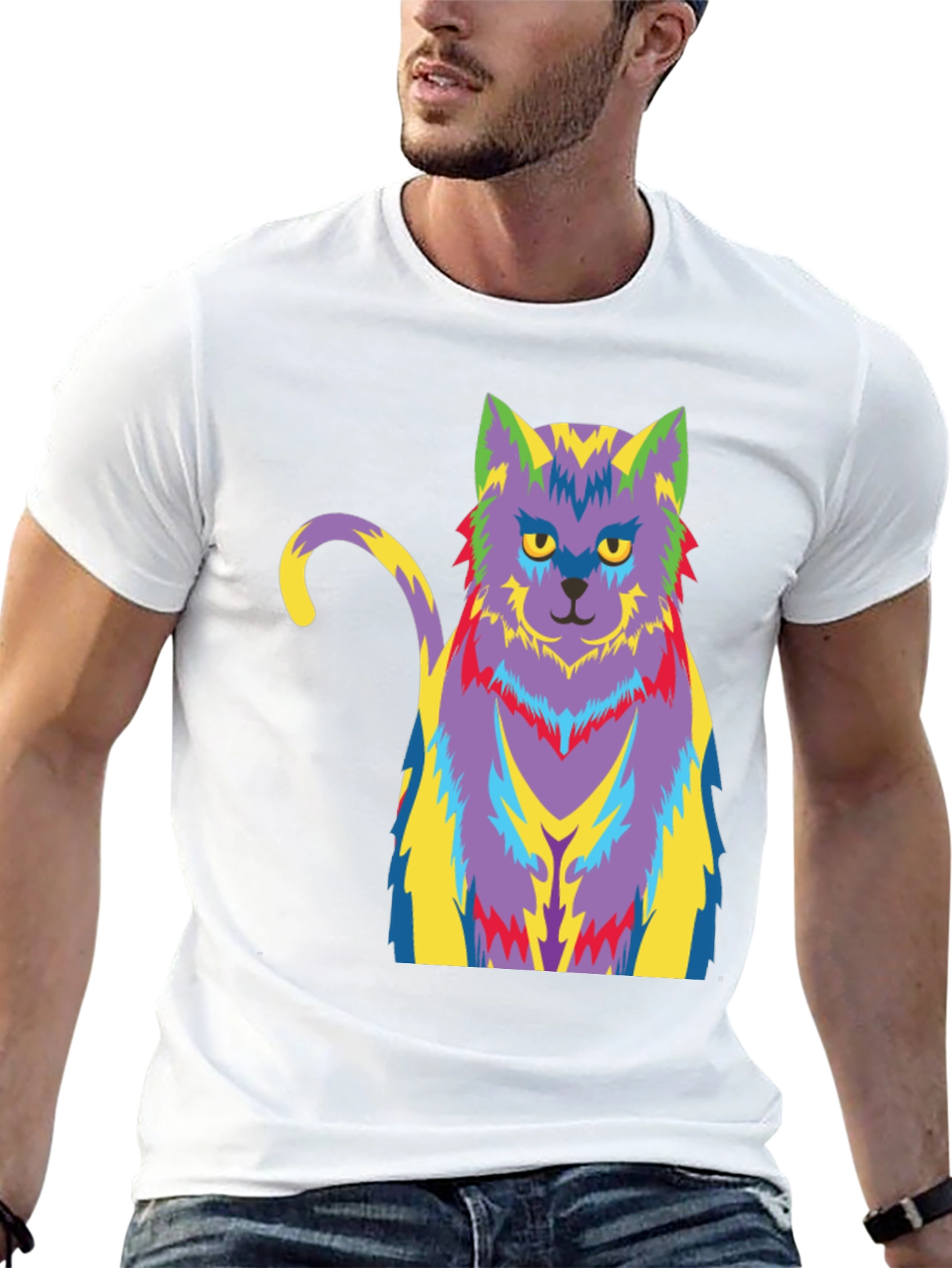 Psychedelic Cat Graphic T-Shirt - Black