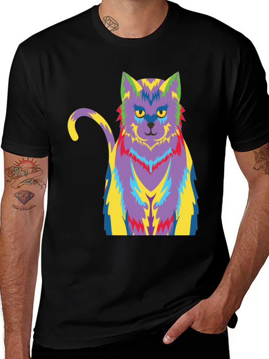 Psychedelic Cat Graphic T-Shirt - Black