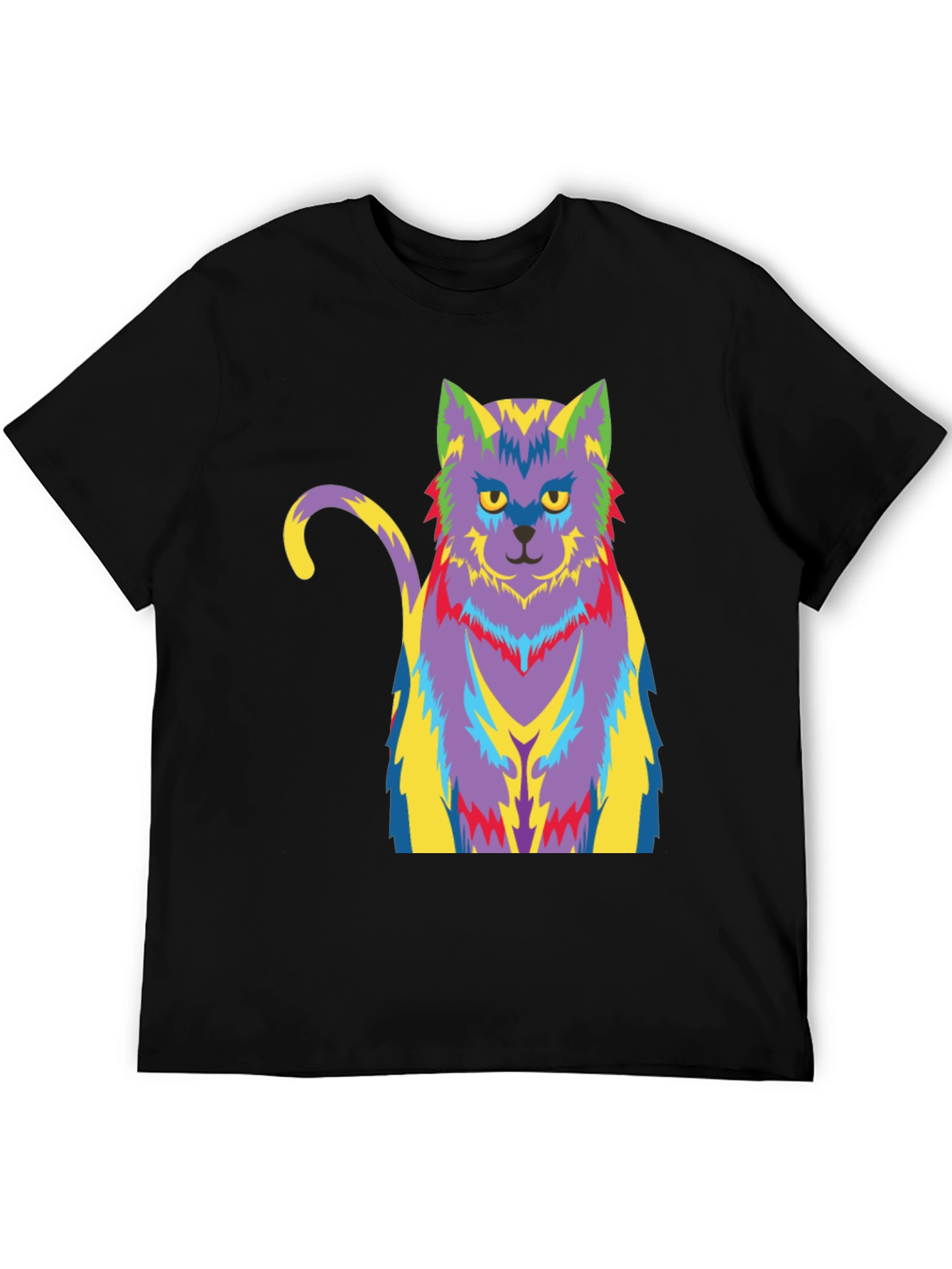 Psychedelic Cat Graphic T-Shirt - Black
