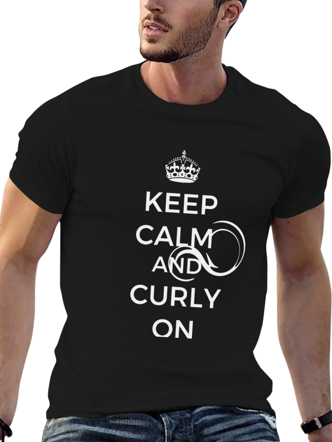 Keep Calm & Curly On Black T-Shirt