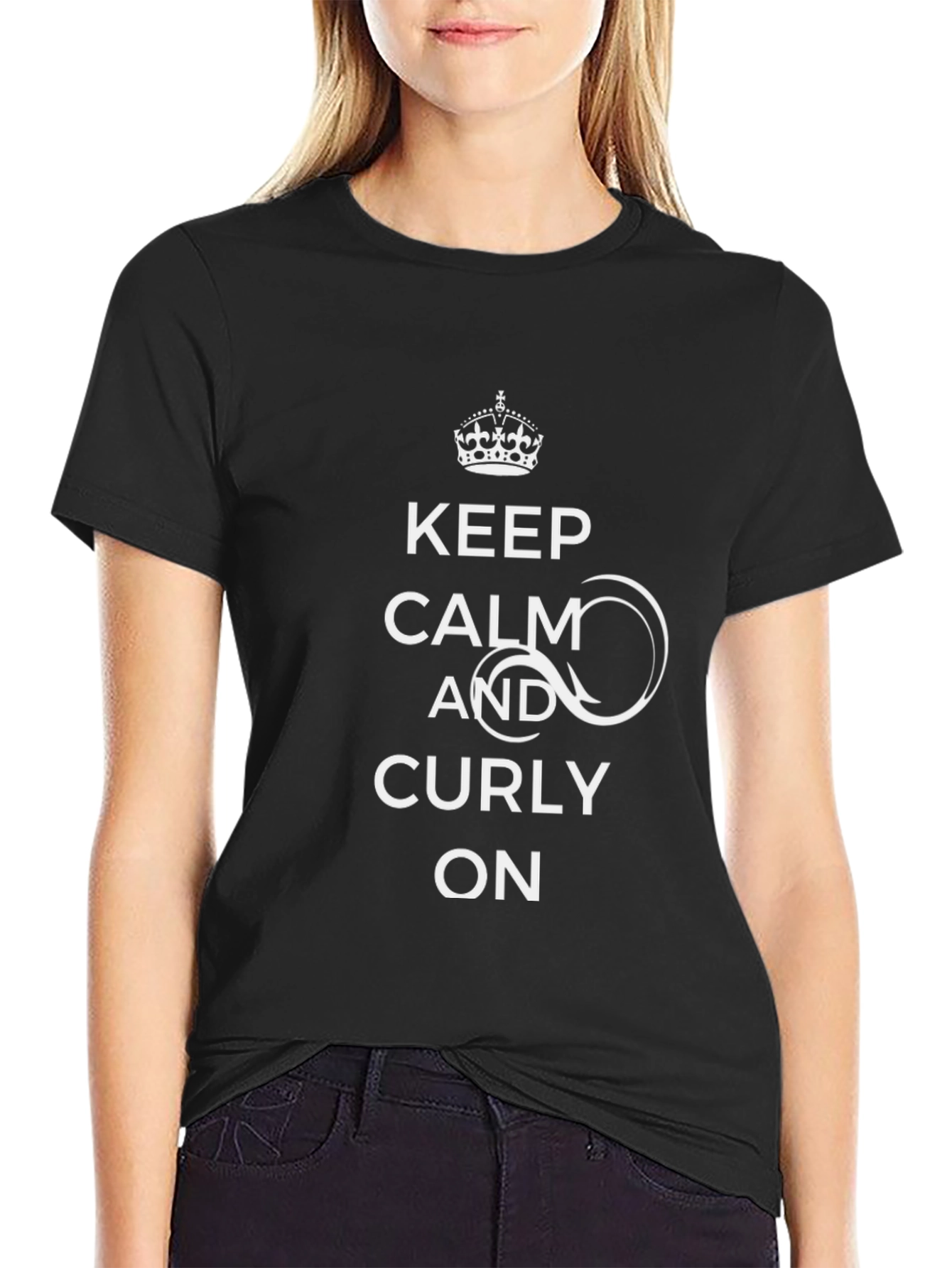 Keep Calm & Curly On Black T-Shirt