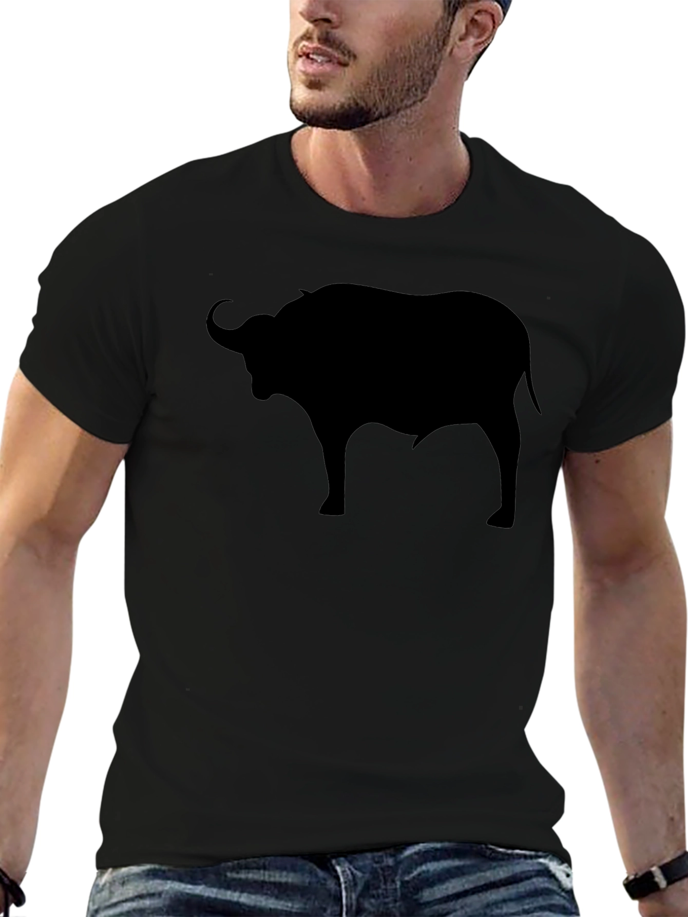 Black Bull Silhouette Graphic T-Shirt - Mens Casual Tee