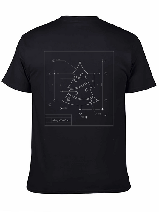 Christmas Tree Blueprint Black T-Shirt