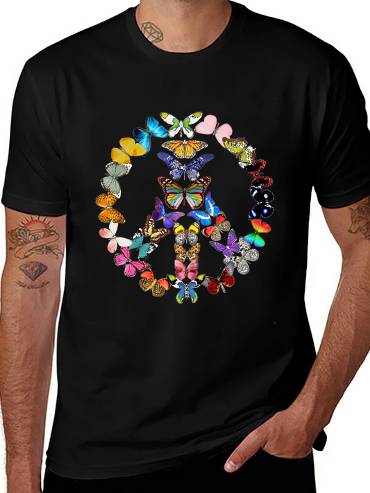 Butterfly Peace Sign Graphic Tee - Black